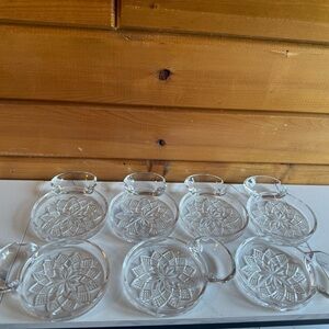 Set of 8 Clear Pressed Glass Ashtrays with Starburst Design